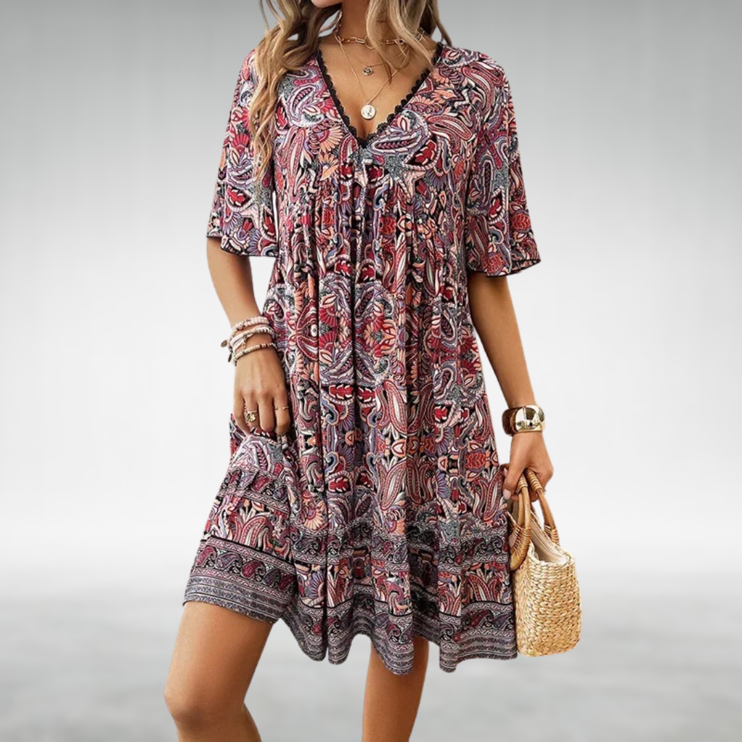Adriana - Robe Mini Imprimé Paisley Bohème d'Été