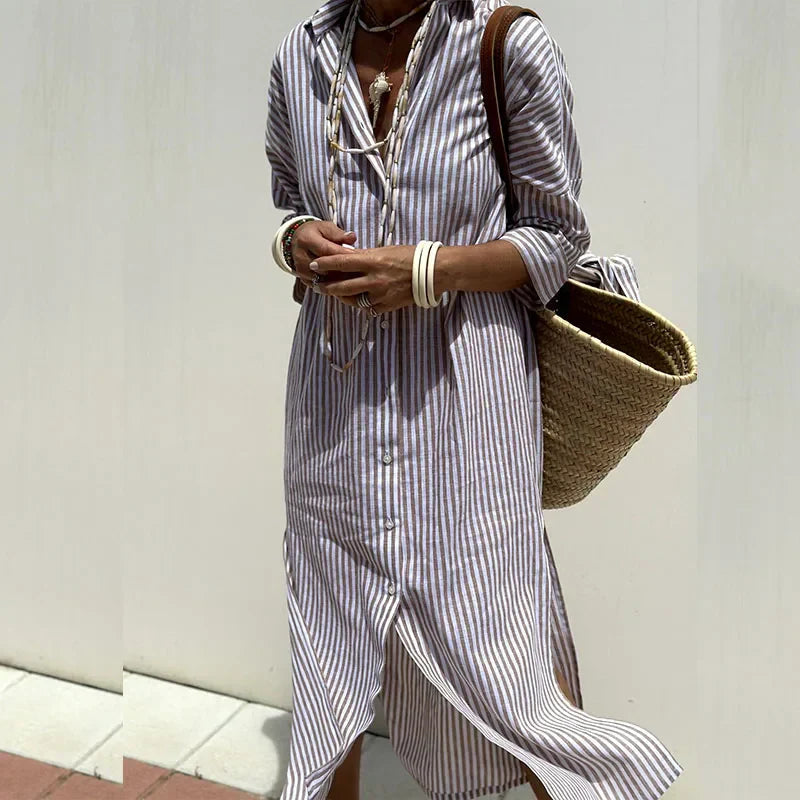 Novara | Robe chemise rayée classique