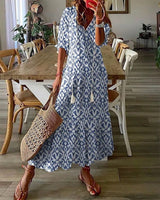 Andrea - Robe Imprimée Vintage Boho à Col V