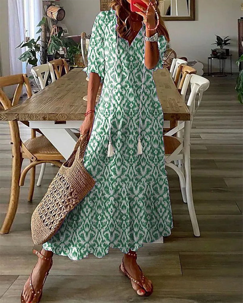 Andrea - Robe Imprimée Vintage Boho à Col V