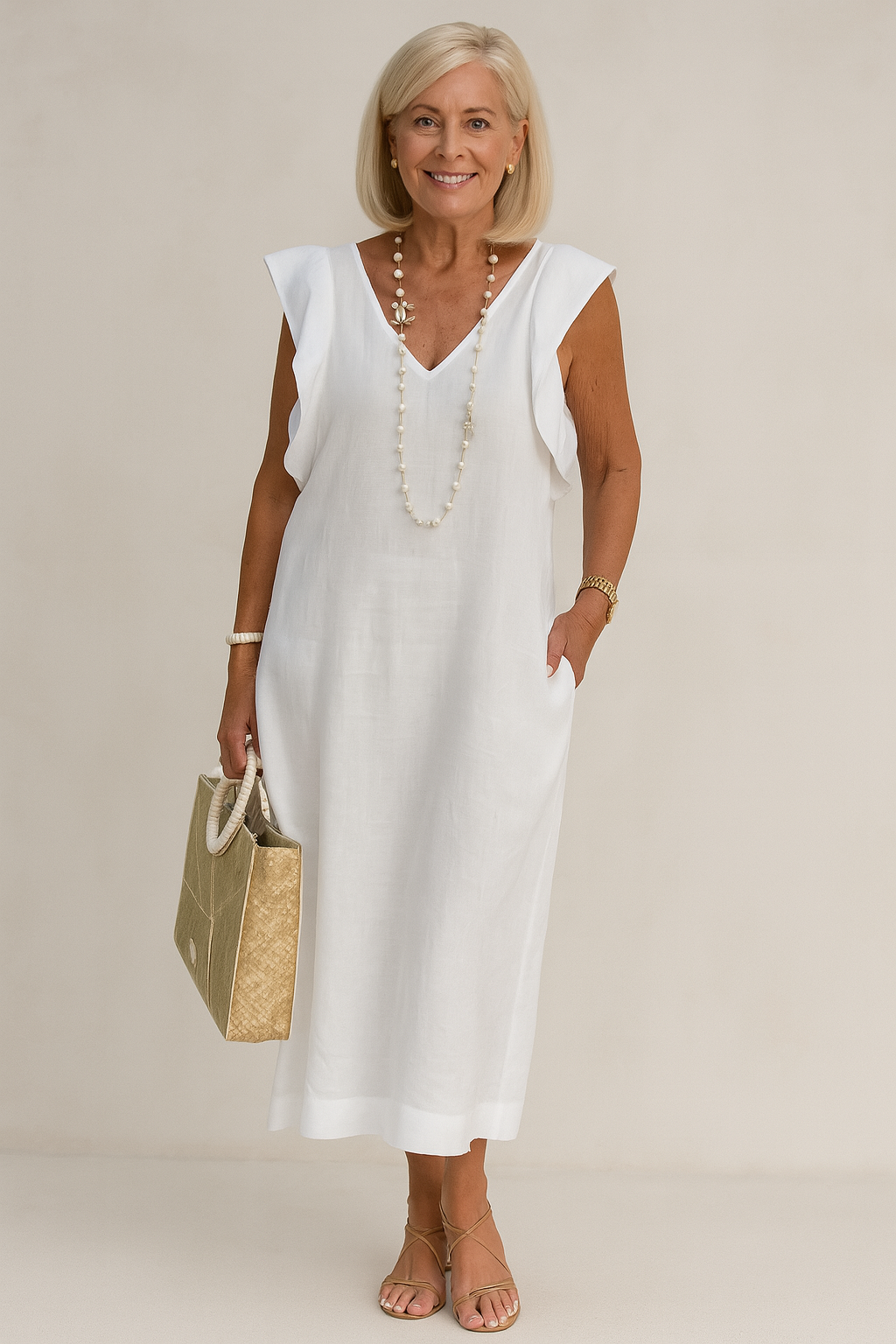 NOVARA | Élégante robe sans manches en lin de coton