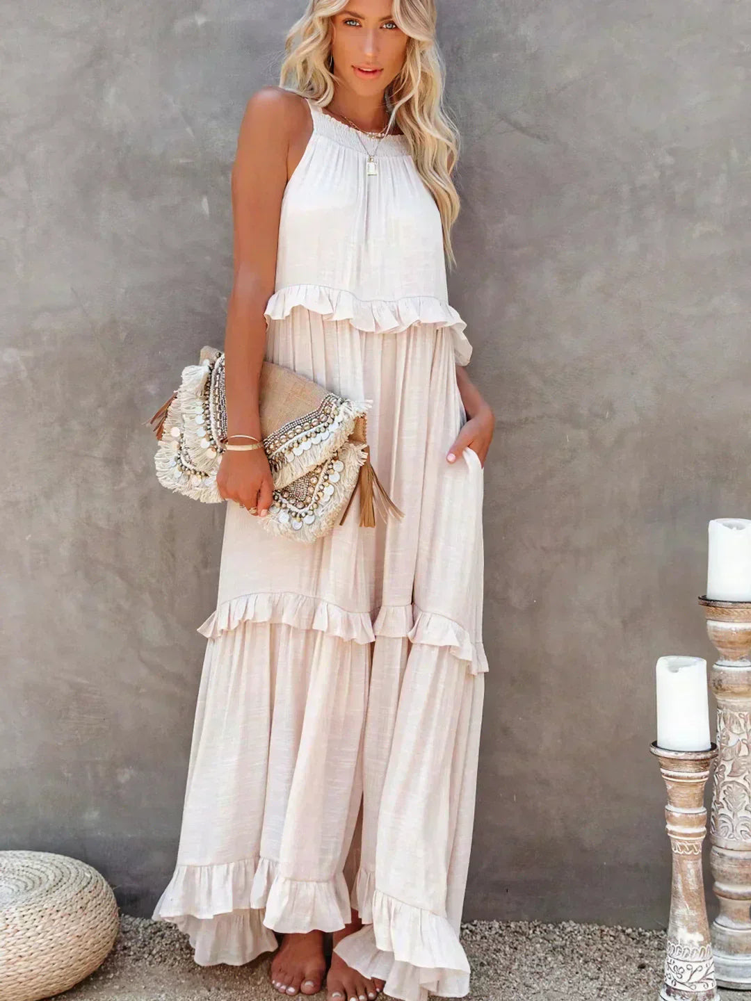 Sarah | Robe Maxi Volant Halter (Presque épuisé)