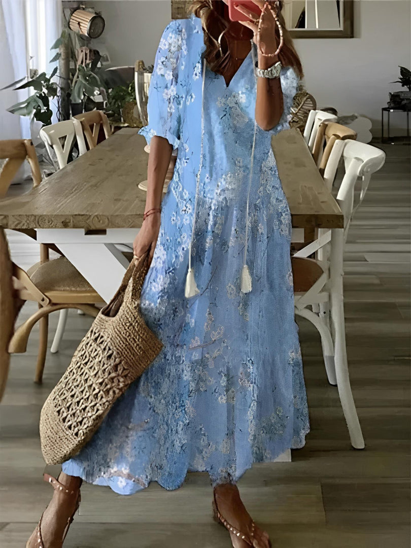 Andrea - Robe Imprimée Vintage Boho à Col V