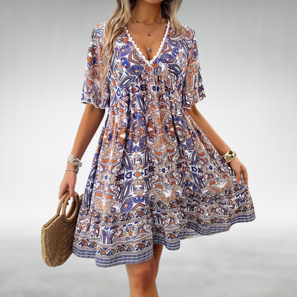 Adriana - Robe Mini Imprimé Paisley Bohème d'Été