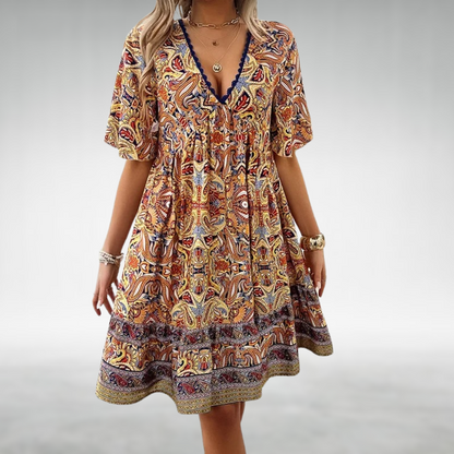 Adriana - Robe Mini Imprimé Paisley Bohème d'Été