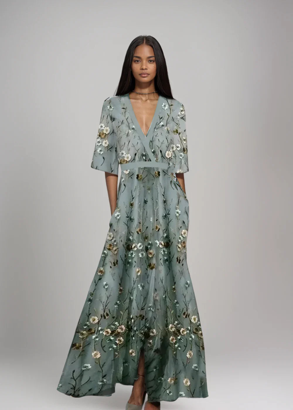 Océane - Robe Longue Élégante à Fleurs