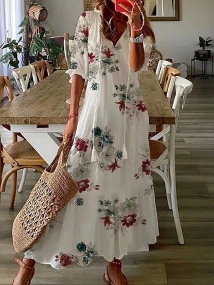 Andrea - Robe Imprimée Vintage Boho à Col V